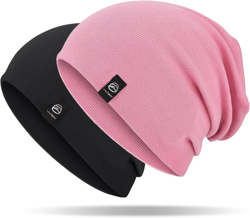 YANIKY Slouchy Beanie for Women, Mens Soft Cotton Beanie Hat, Double Layer Windproof Skull Cap for All Seasons - Image 1